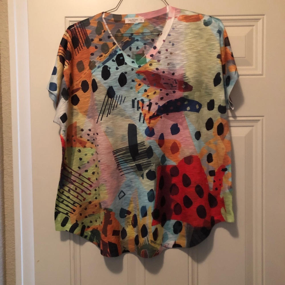 Short sleeved, XL,  multi color Jess and Jane top